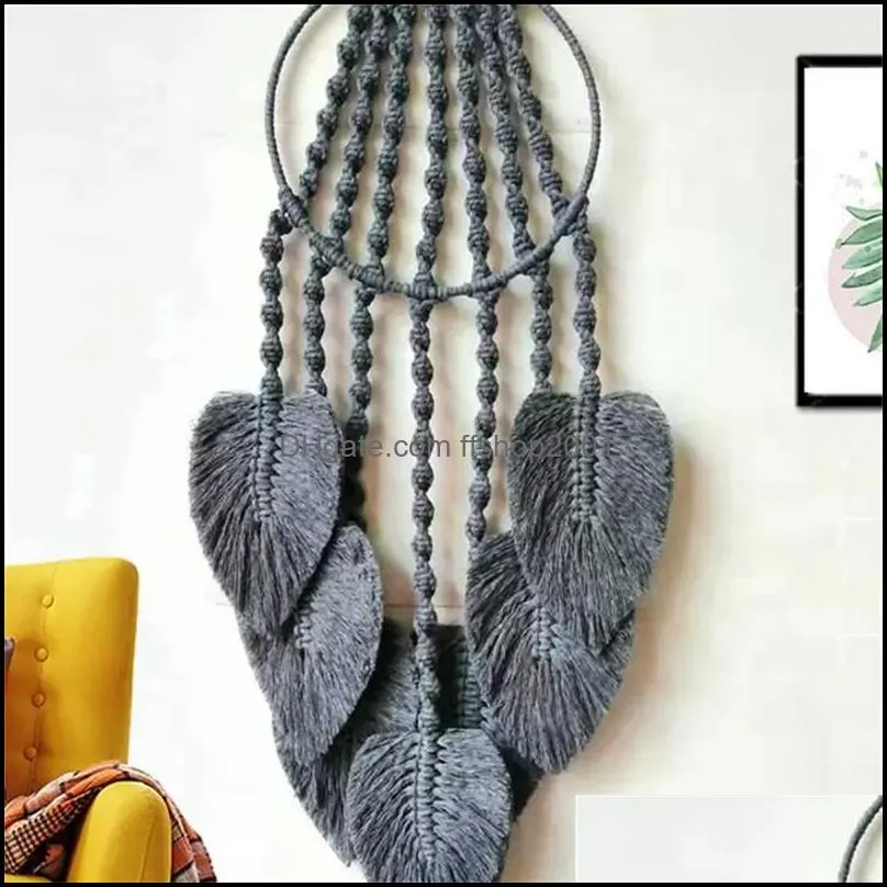 Arts Crafts NEWBoho Dream Catcher Wall Decor for Bedroom Livingroom Feather Grey White Hanging Decoration Ornaments Craft Gift