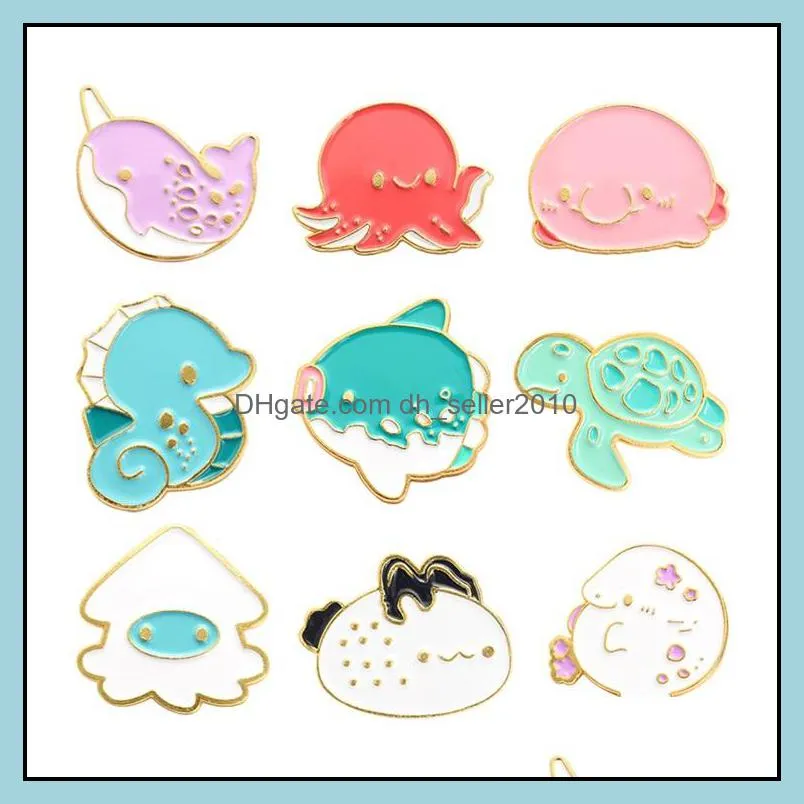 customized alloy brooches cartoon creative cute pink fat fish turtle  dress badge jewelry gift for girl baking paint enamel pin 1046