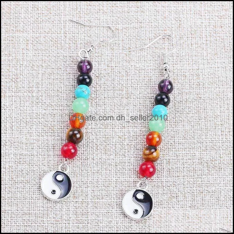 fashion 7 chakra beads dangle earring om hindu symbol heart owl shaped long drop earrings for women yoga energy jewelry wholesale 2917