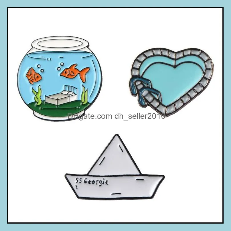 customized cartoon personality pins mini aquarium love pool boat alloy trinket brooch enamel pins 1050 d3