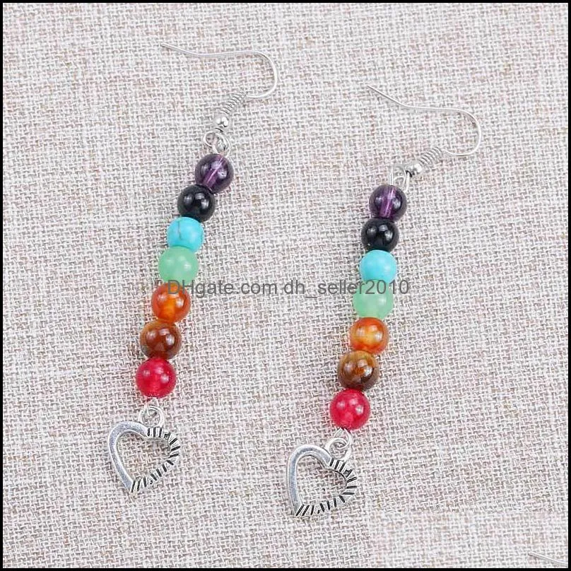 fashion 7 chakra beads dangle earring om hindu symbol heart owl shaped long drop earrings for women yoga energy jewelry wholesale 2917
