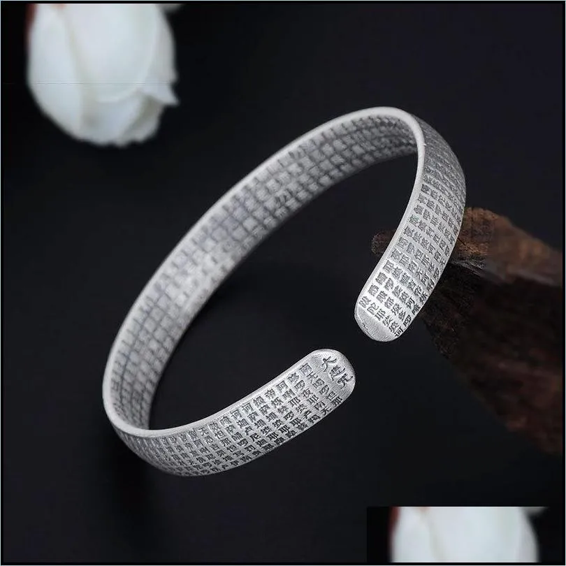 s999 pure silver heart sutra lotus bracelet retro opening great sorrow charm silver bracelet women`s six character real words bracelet