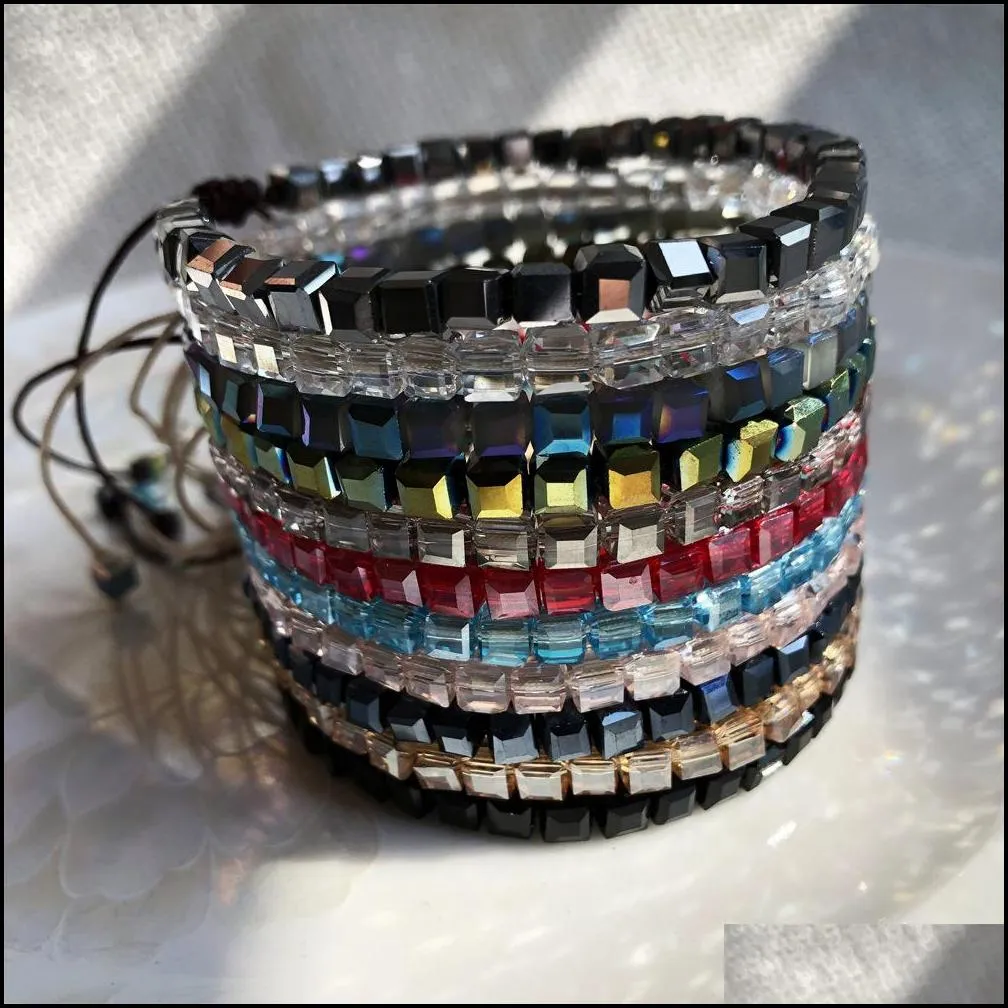 hand woven lovers crystal bracelet, square glass beads bracelet, national style, 11 kinds of color characteristic bracelet