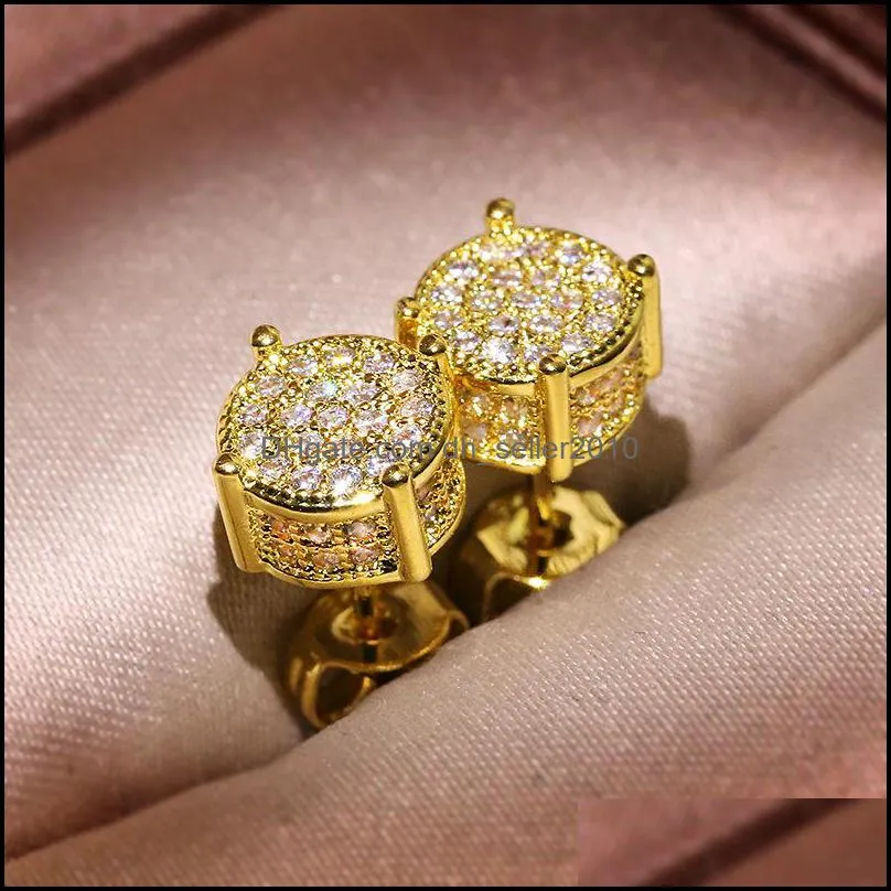 earrings studs yellow white gold plated sparkling cz simulated diamond earrings for men women 159 t2