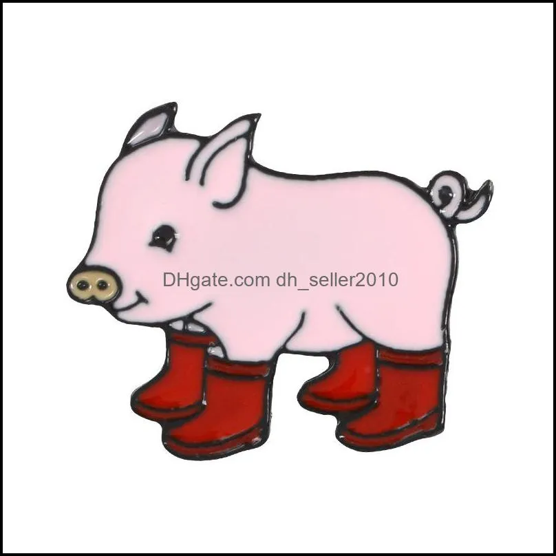 fun pig with rain boots enamel pins piggy brooches badge denim jeans lapel pin cartoon cute animal jewelry gift for kids friends t402