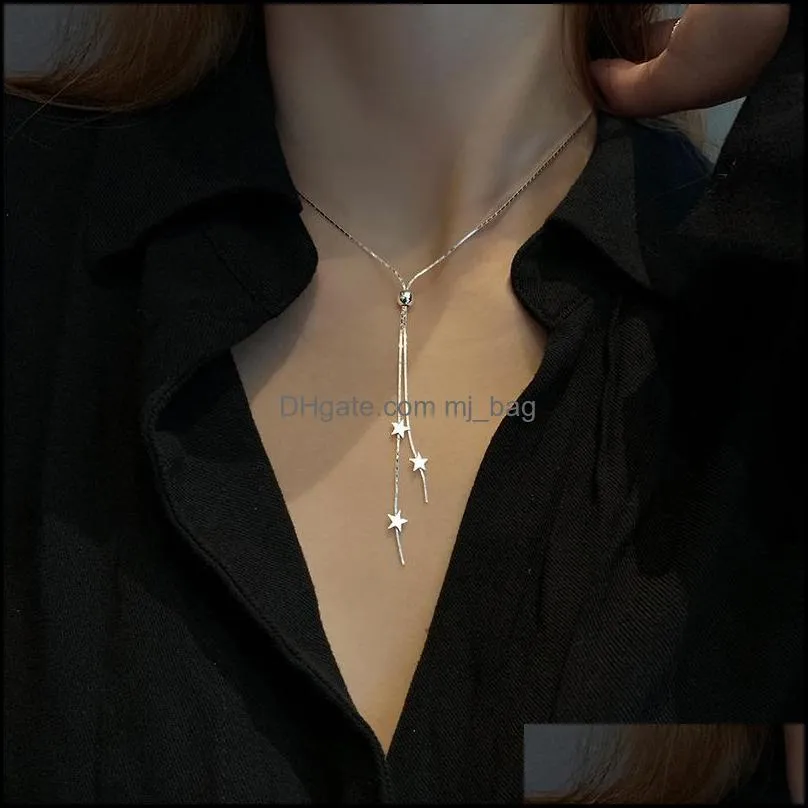 Pendants 925 Sterling Silver Star Necklaces for Women Long Tassel Pull Design Clavicle Chains Choker Fashion Jewelry Collares