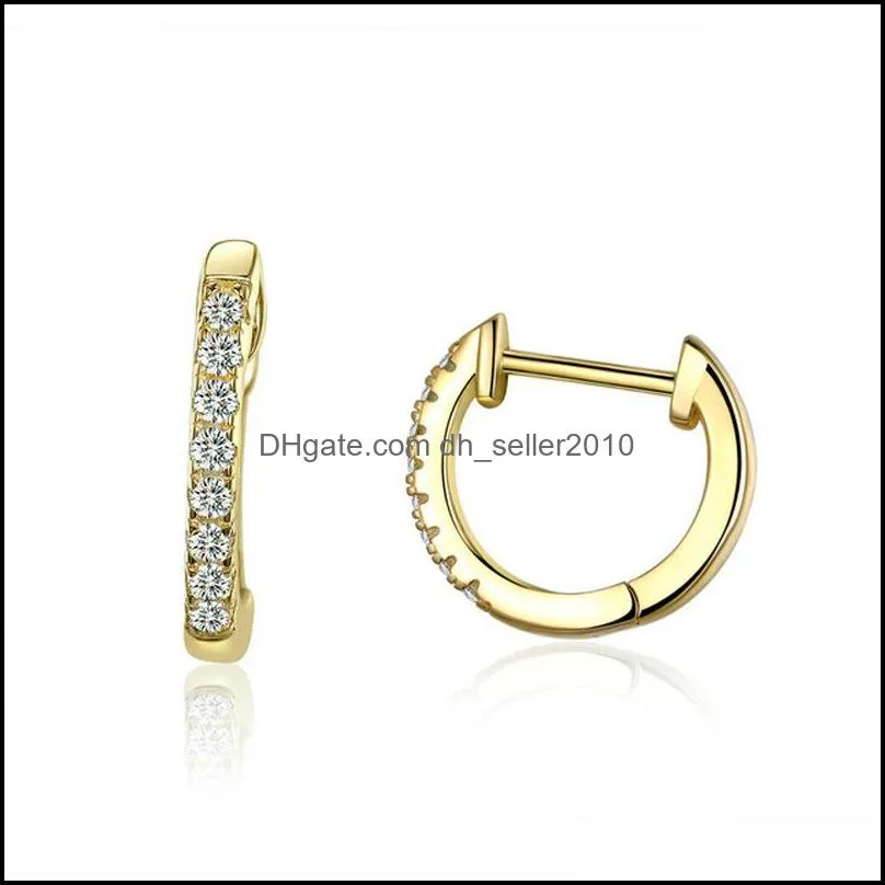14k gold plated 925 sterling silver cuff earrings with cubic zircon, 10 colors huggie stud for women girl