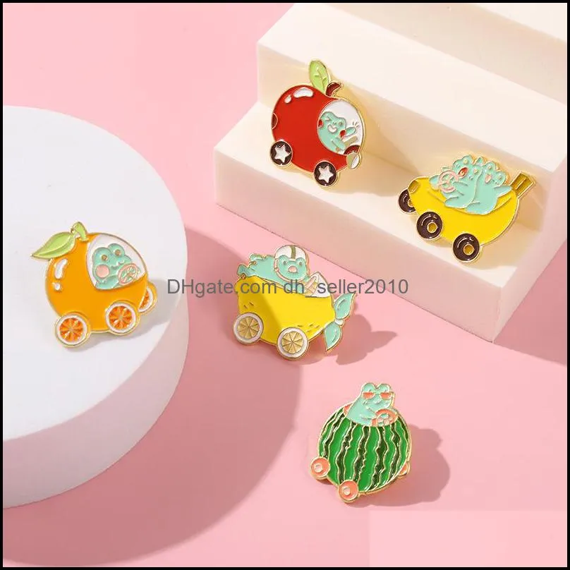 customized fruit enamel pin creative cartoon frog fruits cart brooch clothing accessories wool collar metal badges enamel jewelry 1228