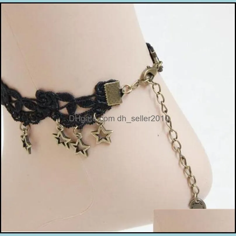 2020 europe and america gothic retro women black lace chain five pointed star beautiful foot belt accessories wholesale506 t2