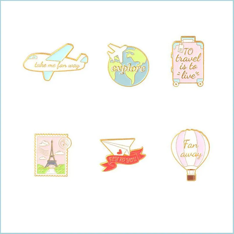 customized brooches hard enamel pin creative cartoon pink aircraft badge clothing accessories earth metal commemorative badges enamel jewelry 1101