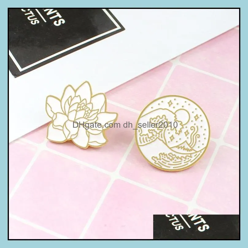 customized brooch white lotus enamel pin spray trend retro custom jewelry men women cloth charms hard bulk enamel brooches 1194 d3