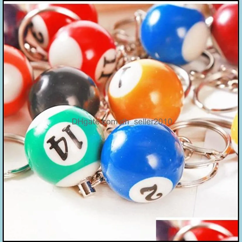 key rings 16pcs/set/lot mini billiards shaped keyring assorted colorful billiards pool small ball keychains creative hanging decorations 639