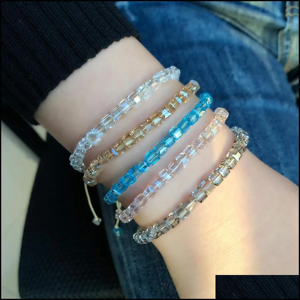 hand woven lovers crystal bracelet, square glass beads bracelet, national style, 11 kinds of color characteristic bracelet