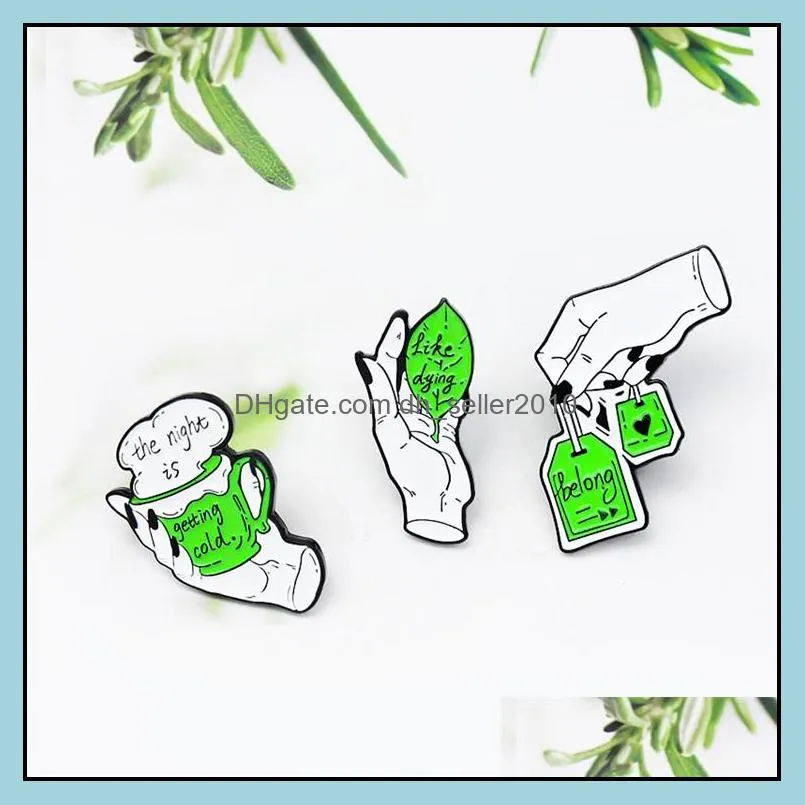 customized tea bag metal enamel lapel pins for women men green bulk badge vintage funny lapel jewelry accessories hard brooch wholesale 6018