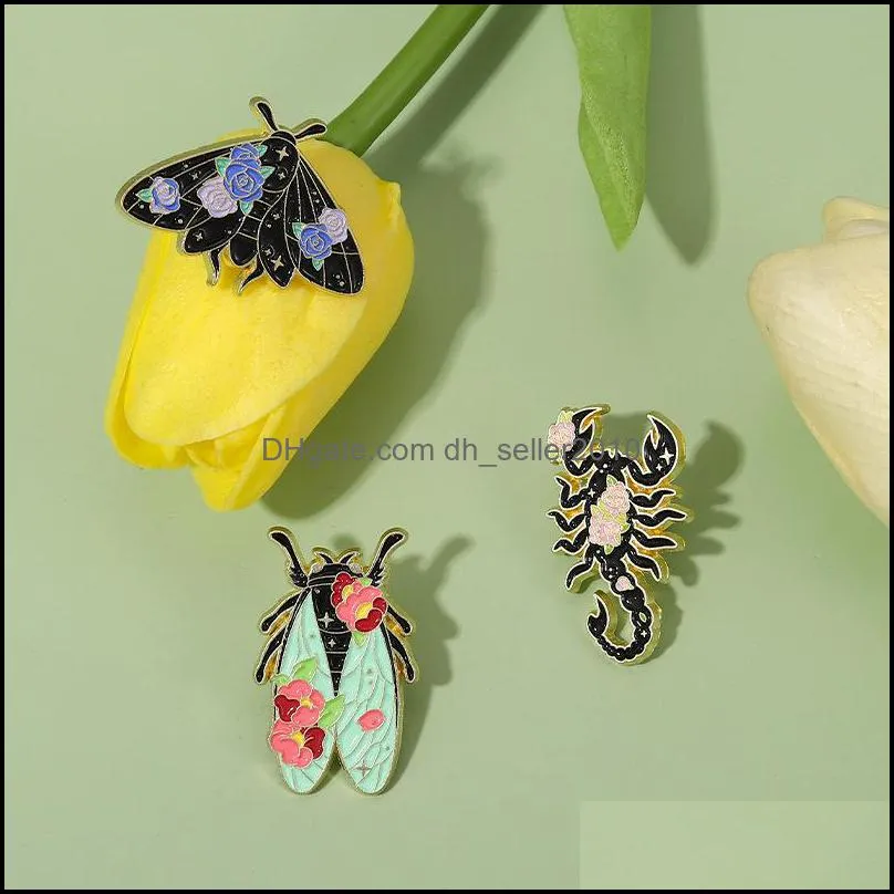 insect brooch  moth scorpion cicada enamel brooches pin and badges jewelry flower pattern creative design 2 47qh e3