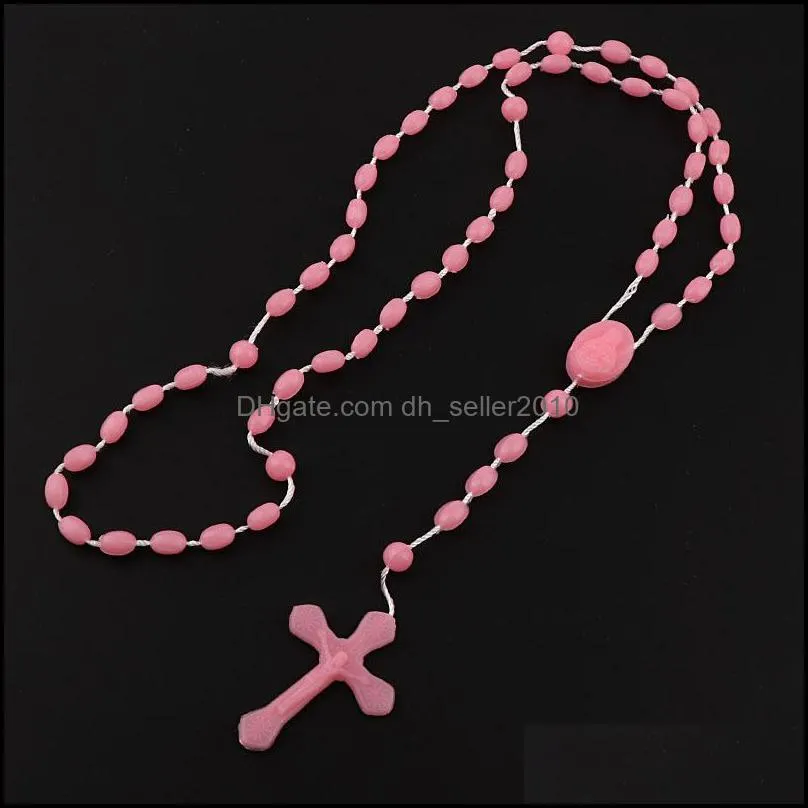 catholic necklace plastic rosary religious jewelry jesus cross crucifix pendant necklaces night lumious 212 u2