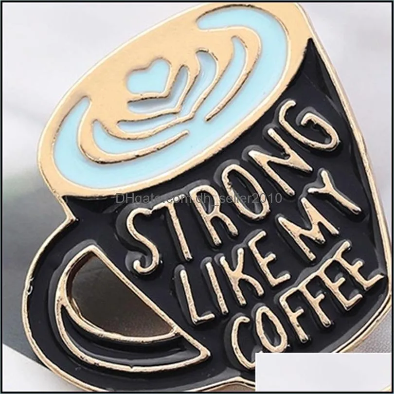 cartoon coffee cup brooch pins european enamel funny metal brooches for girls gift new 2021 xmas badges bag clothes denim shirt pin 868