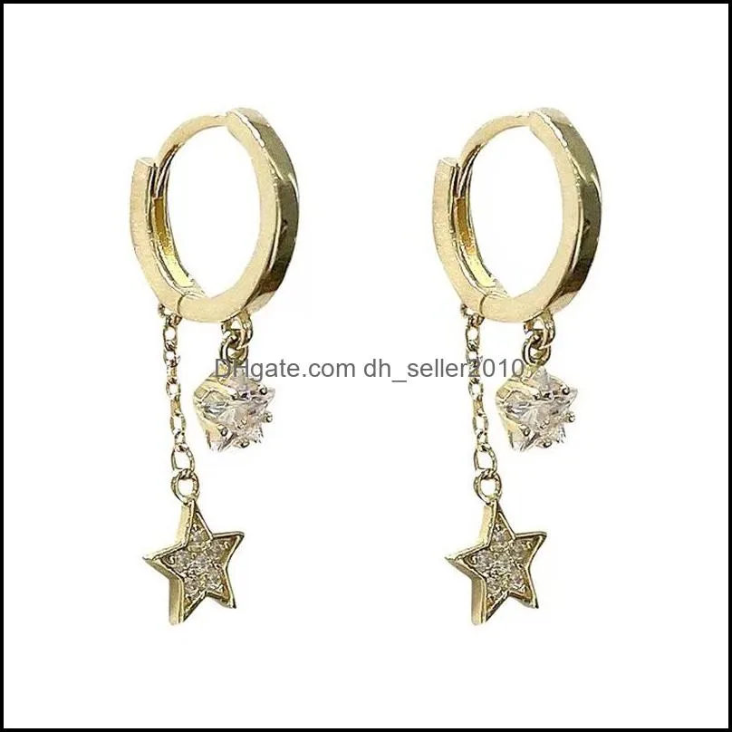 925 sliver earrings crystal star chain romantic sweet woman jewelry