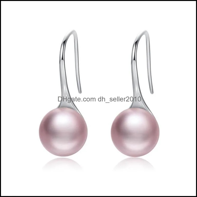 925 sterling silver elegant round pure love pearl drop earrings for women jewelry brincos white black purple pink