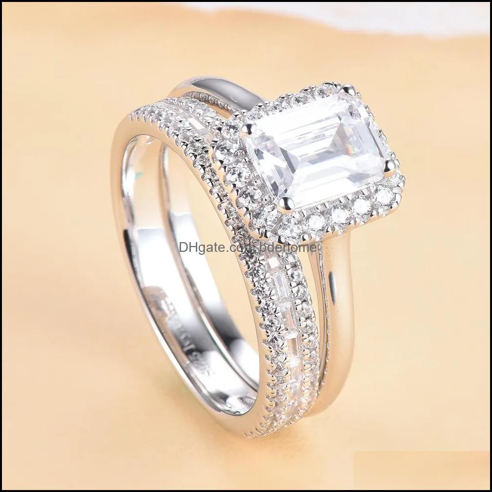 925 Sterling Silver Sparkling Engagement Rings for Women Wedding Finger Ring Crystals Jewelry Gift Q477FZ