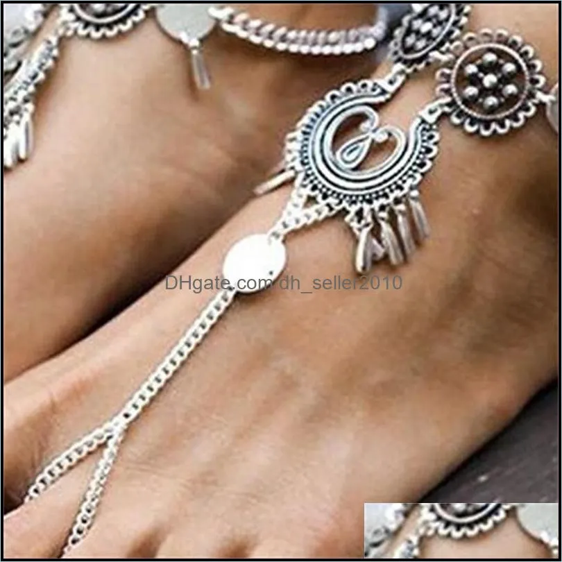 hollow flower anklet carving water drop shape tassels ankle chain silver plating alloy women anklets statement jewelry 2 21ly l2