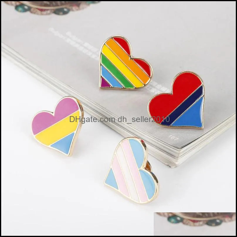 rainbow pins originality love heart shaped badge fashion new alloy accessories drop oil stripe brooches 1 5aj k2