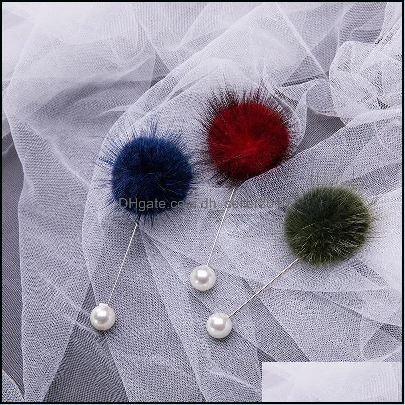 new rabbit ears plug-in long brooch real mink hair fur ball pins for women handmade boutonniere stick pin lapel brooches 1142 b3