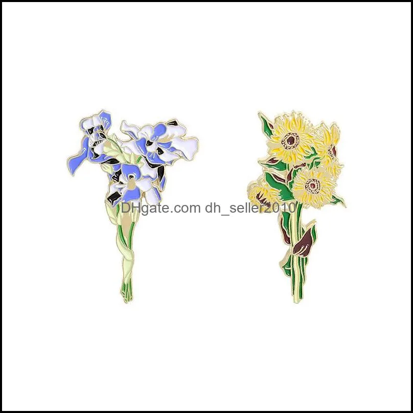 artistry romantic flowers enamel pins colors elegant beautiful iris sunflowers brooches jewelry for clothes bags gift party friends 1352