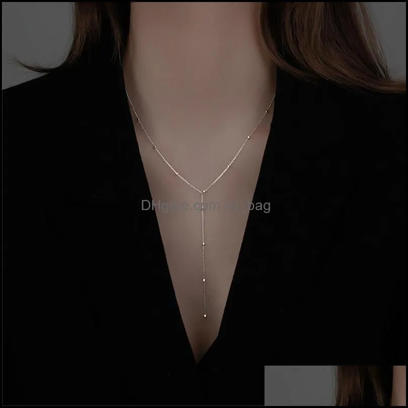 Pendants 925 Sterling Silver Round Bead Tassel Necklace New Female Summer Simple Clavicle Chain Long Geometric Chain Woman Custom