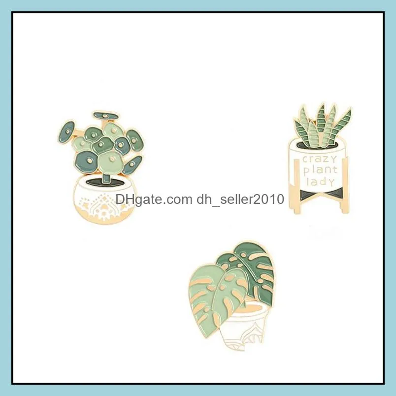 customized alloy brooches lovely cartoon potted plant guibei bamboo dress badge cactus aloe plants paint enamel pin 1045 d3