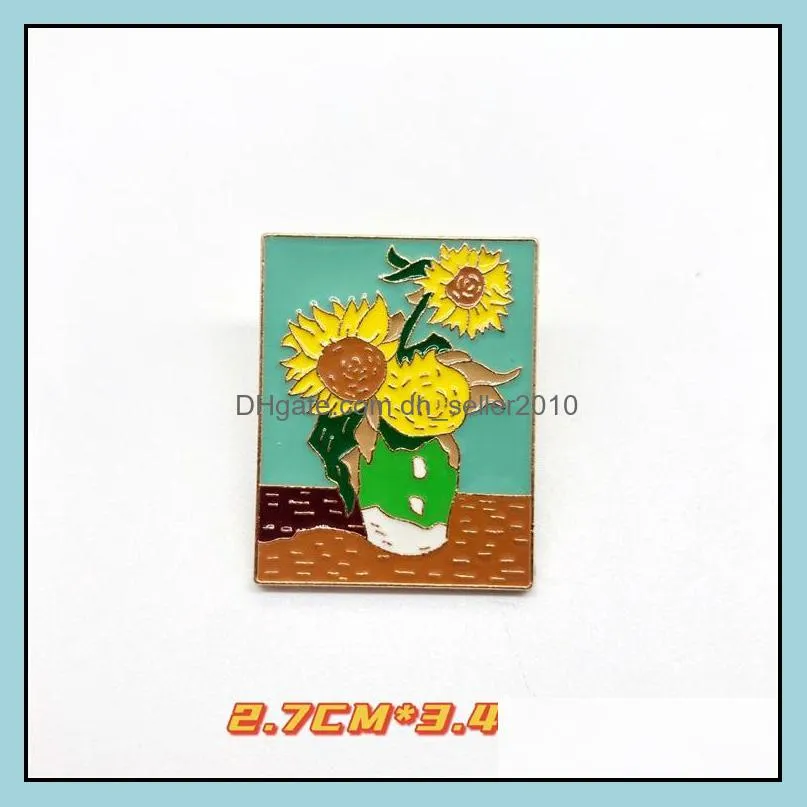 customized oil painting custom enamel brooch sun moon star sky sunflower cartoon art creative women men jewelry charms hard enamel pin 1162