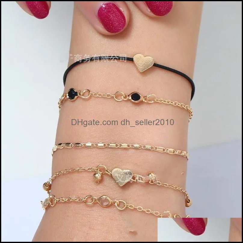 5pcs anklet chain woman sandy beach fashion simplicity layered love heart shaped ankle bracelets summer valentines day 3 8hs k2