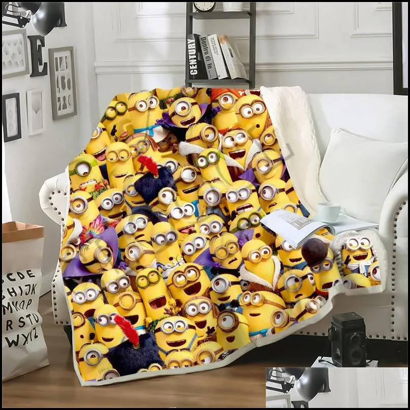 Cartoon Minions Blankets 3D Print Double Layer Despicable Me Sofa Travel Teens Women Men Bedding Throw Blanket Plush Quilt2313