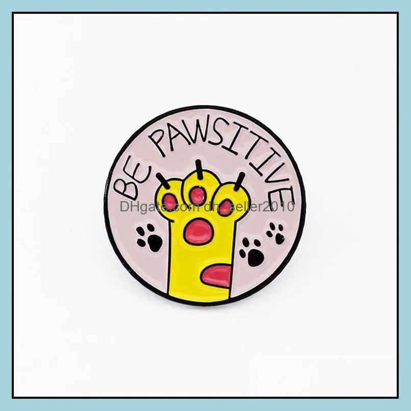 customized round badge cute cartoon cat dog paw letter metal brooch happy women men polo jewelry alloy backs bulk animal hard enamel pins 6092