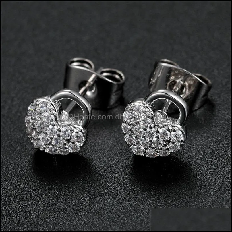 charming men women earrings gold plated micro setting bling cz heart studs earrings nice gift for friend 3732 q2