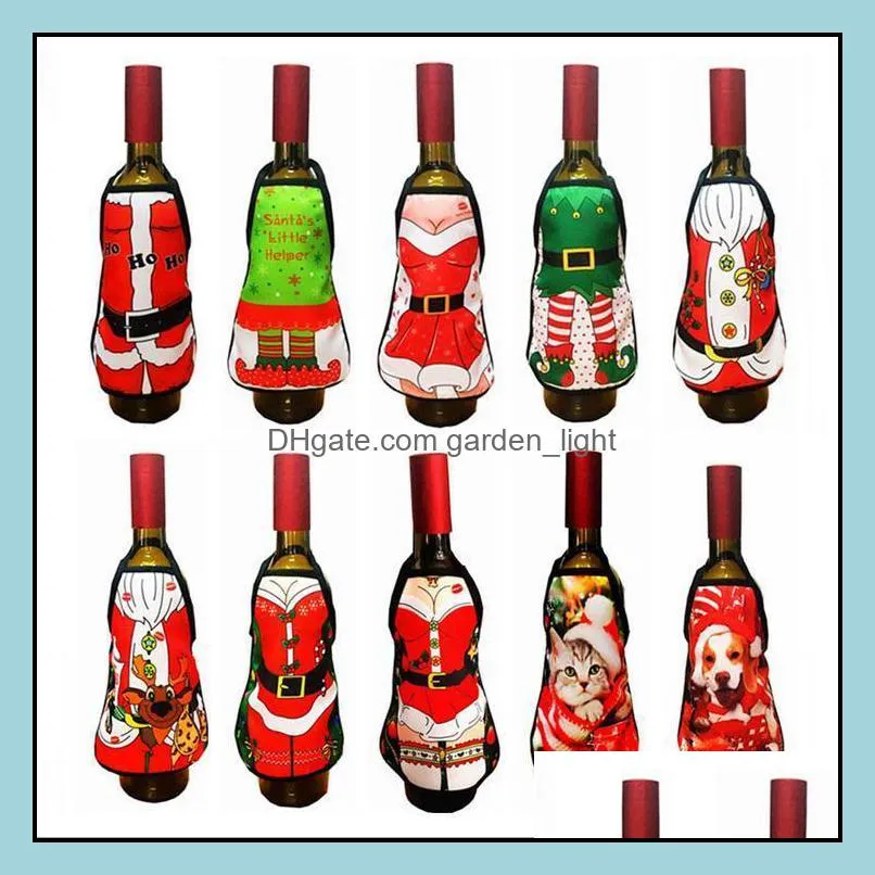 red wine bottle cover beer bottles champagne covers christmas party favor table decor mini xmas festival apron santa gift packing