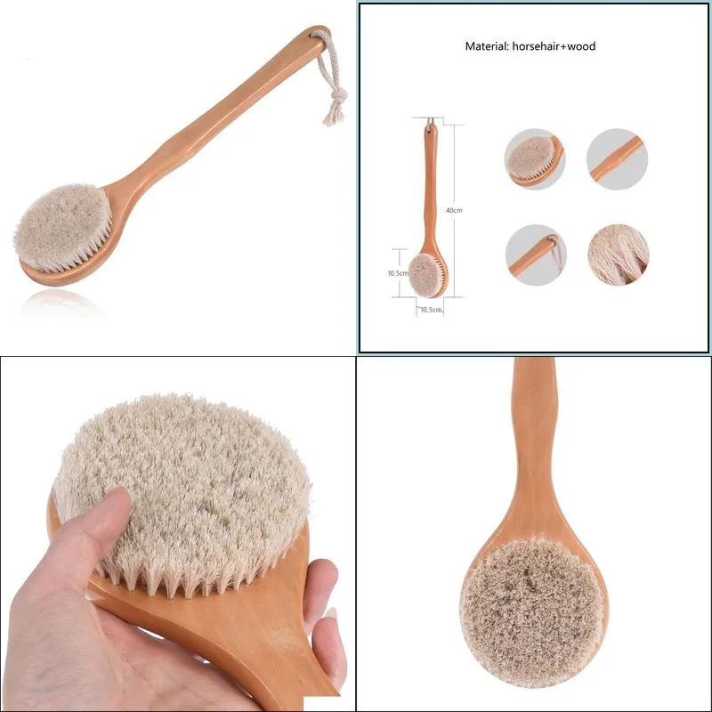 40cm natural horsehair body brush with long wood handle perfect for dry skin shower brush back brush