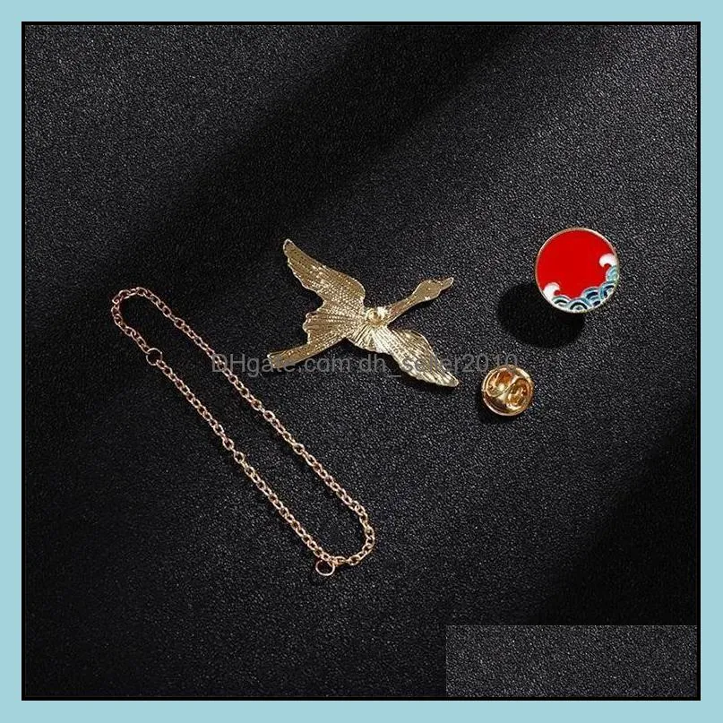 customized crane chain hard enamel brooches ins fashion chinese luxury jewelry for couple female custom enamel pin 1205 d3
