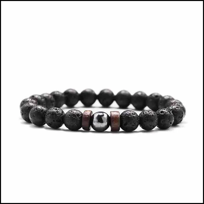 natural beaded strands round beads jewelry bracelets fashion energy yoga gem bracelet 8mm men`s volcanic stone fused rock wooden bead