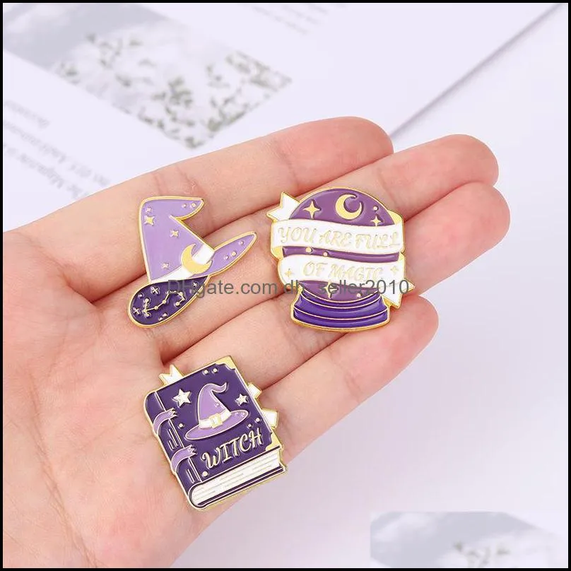 square witch purple color enamel brooches pin for women fashion dress coat shirt metal funny brooch pins badges promotion gift 2466 t2