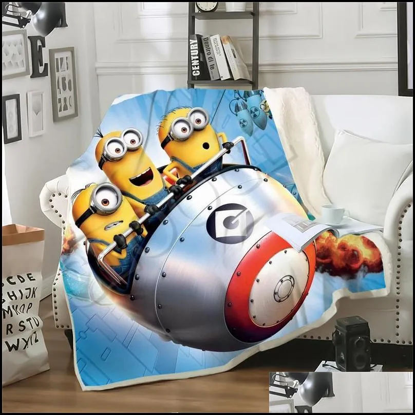 Cartoon Minions Blankets 3D Print Double Layer Despicable Me Sofa Travel Teens Women Men Bedding Throw Blanket Plush Quilt2313