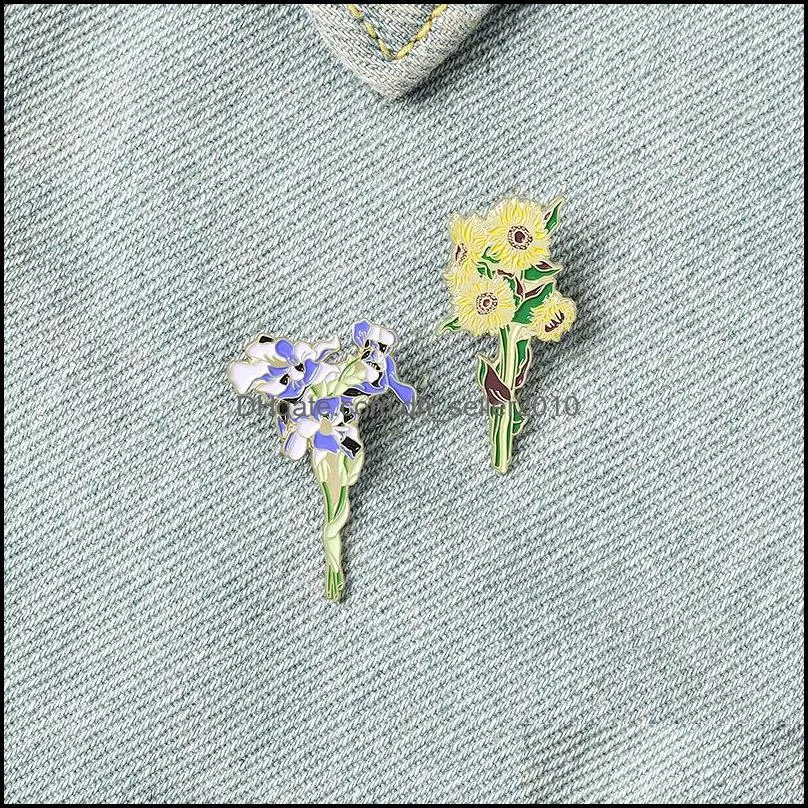 artistry romantic flowers enamel pins colors elegant beautiful iris sunflowers brooches jewelry for clothes bags gift party friends 1352