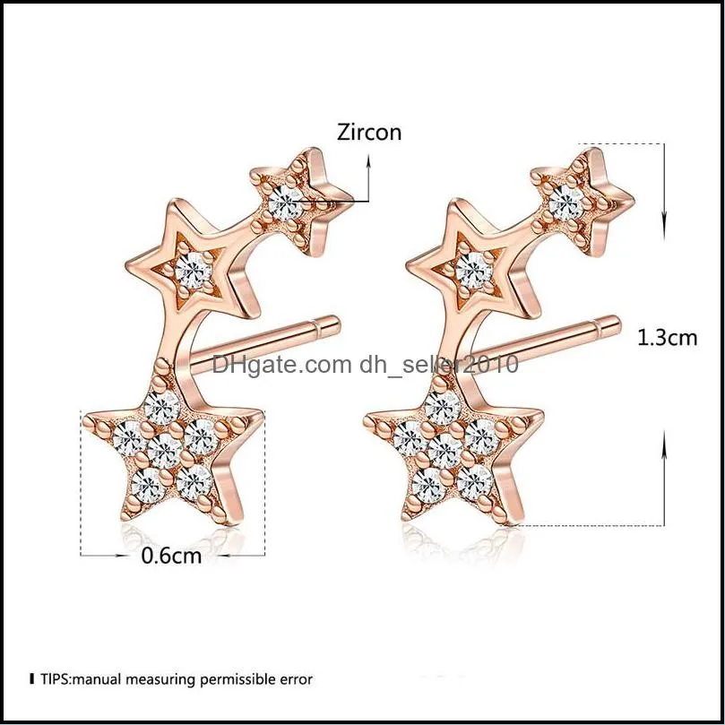 genuine 925 sterling silver woman delicate star cubic zirconia earrings female fine jewelry for valentine`s day gift 732 z2