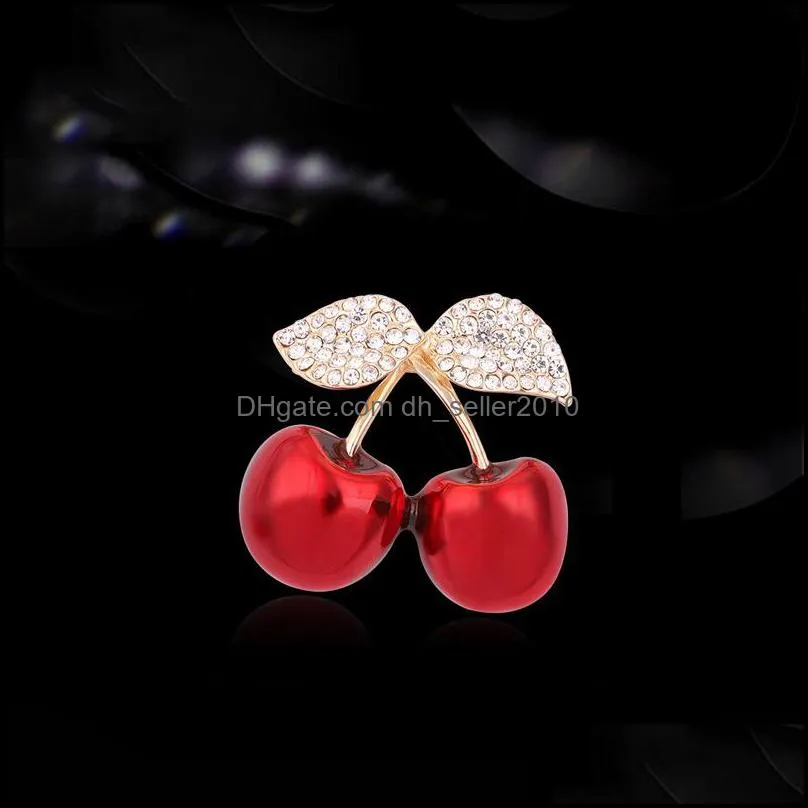 crystal rhinestone women brooch jewellery plated gold red cherry lady brooches alloy fashion pin hot sale 4 6xa j2b