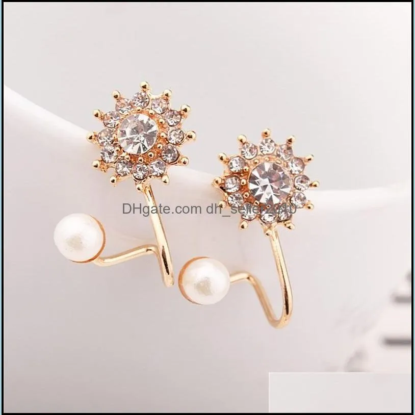 1pair fashion ear cuff shiny rhinestone full drill snowflake simple sweet dangle earrings ear clip 1 6md k2b