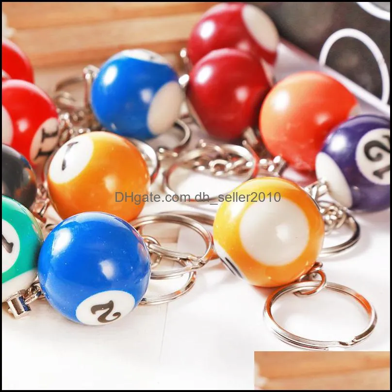 key rings 16pcs/set/lot mini billiards shaped keyring assorted colorful billiards pool small ball keychains creative hanging decorations 639