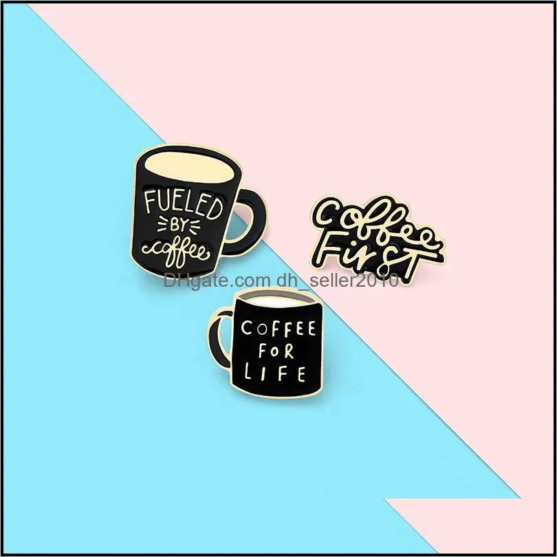 black romantic coffee cup enamel pins black yellow fashion coffee fist for friend gift 935 q2