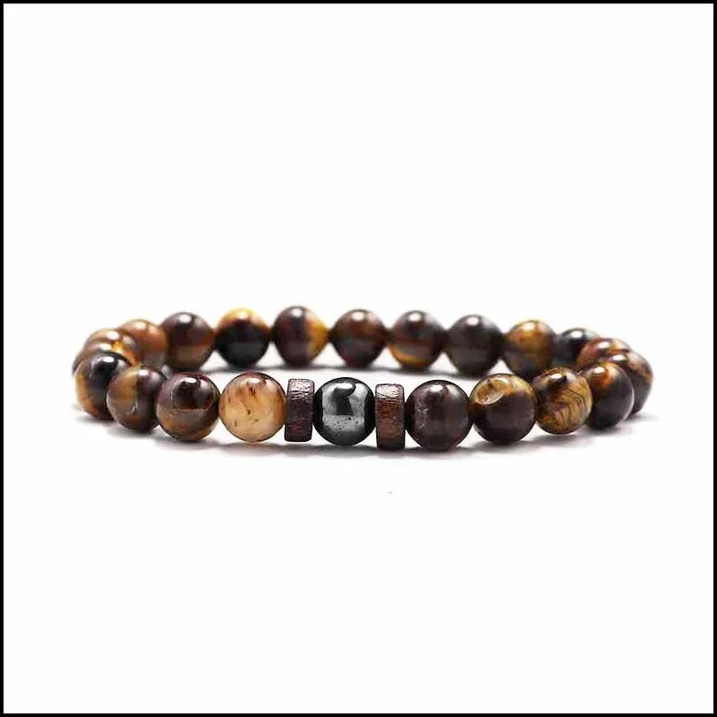 natural beaded strands round beads jewelry bracelets fashion energy yoga gem bracelet 8mm men`s volcanic stone fused rock wooden bead