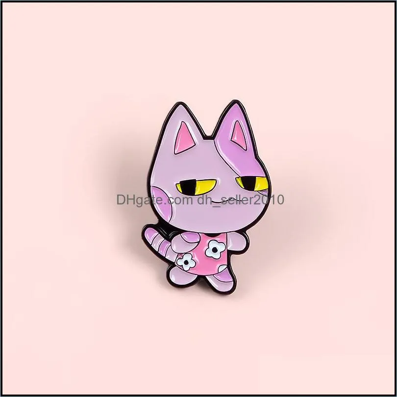 pink cat enamel pin brooches for women cartoon animal badge flower dress lapel pin clothes shirt backpack jewelry gift for kids 691 t2