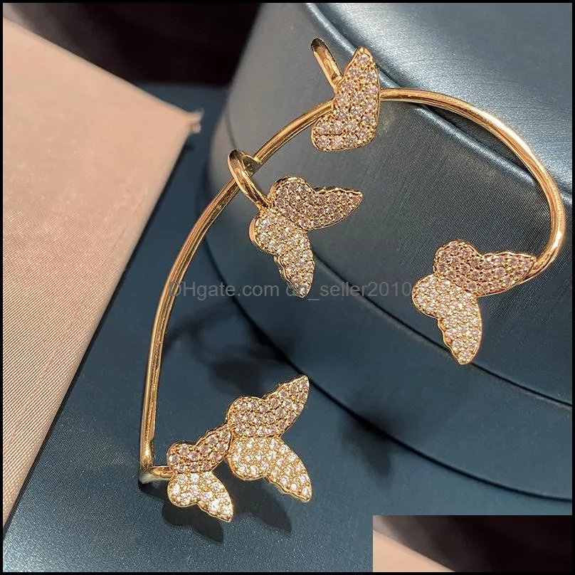 pretty diamond 3d butterfly earcuff fashion luxury designer cuff earrings for woman girls gold gift box 1236 b3